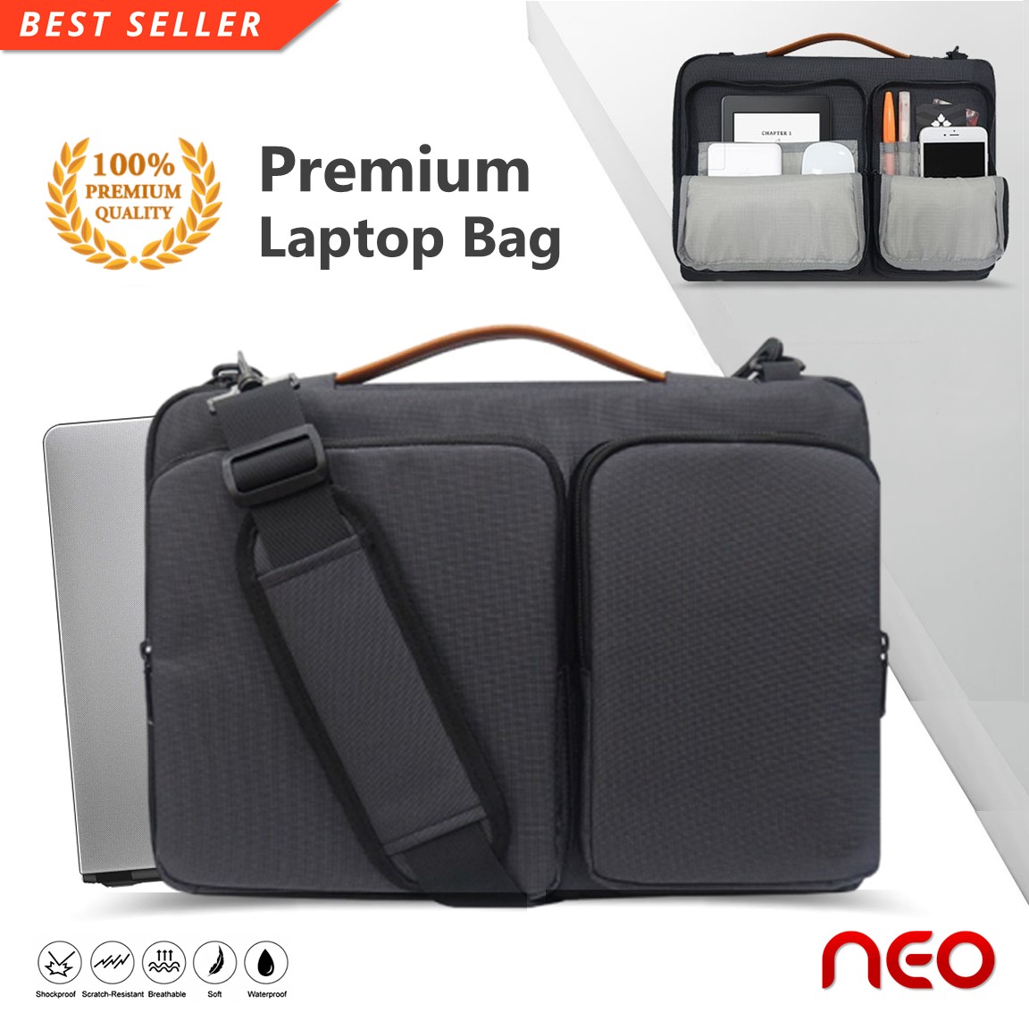 NEO กระเป๋าMacbook Air Pro กระเป๋าโน๊ตบุ๊ค 13.3, 14, 15.4, 15.6นิ้ว กระเป๋าสะพายใส่โน็ตบุ๊ค แล็ปท็อป บุซับในกันกระแทก Premium Quality Laptop Bag Macbook Briefcase 13.3 ,14 ,15.6 inch