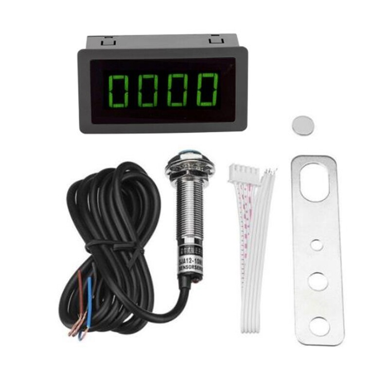 1Set 12V 24V Measuring Gauge 4 Digital LED Tachometer RPM Speed Meter 10-9999RPM Hall Proximity Switch Sensor NPN