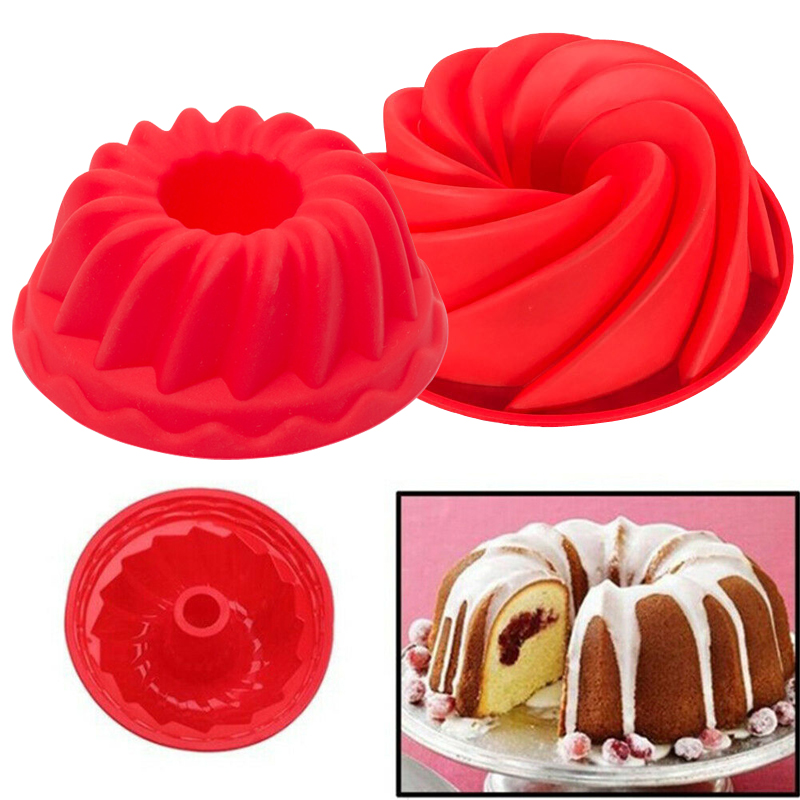 Fzbm 1PC ที่มีประโยชน์พิมพ์ทำเค้ก Swirl ธรรมดาซิลิโคนอบร้อน DIY แฟชั่นสีแดง