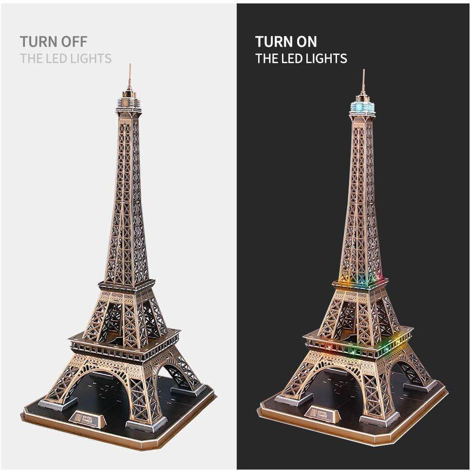 หอไอเฟล มีไฟ LED โมเดล3มิติ ตัวต่อ โมเดลจำลอง เสมือนจริง Eiffel Tower LED 3D Puzzle Cubicfun จิ๊กซอว์ 3มิติ - มีเก็บเงินปลายทาง