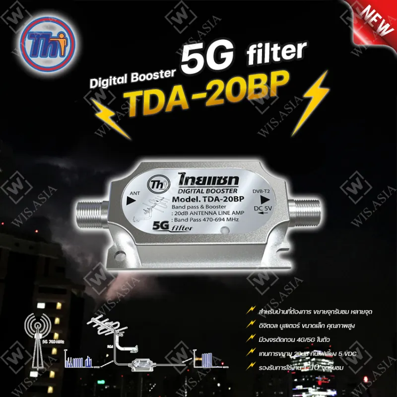 ภาพหน้าปกสินค้าThaisat Digital Booster รุ่น TDA-20BP 5G Filter อุปกรณ์ขยายสัญญาณทีวีดิจิตอล จากร้าน WIS ASIA บน Lazada
