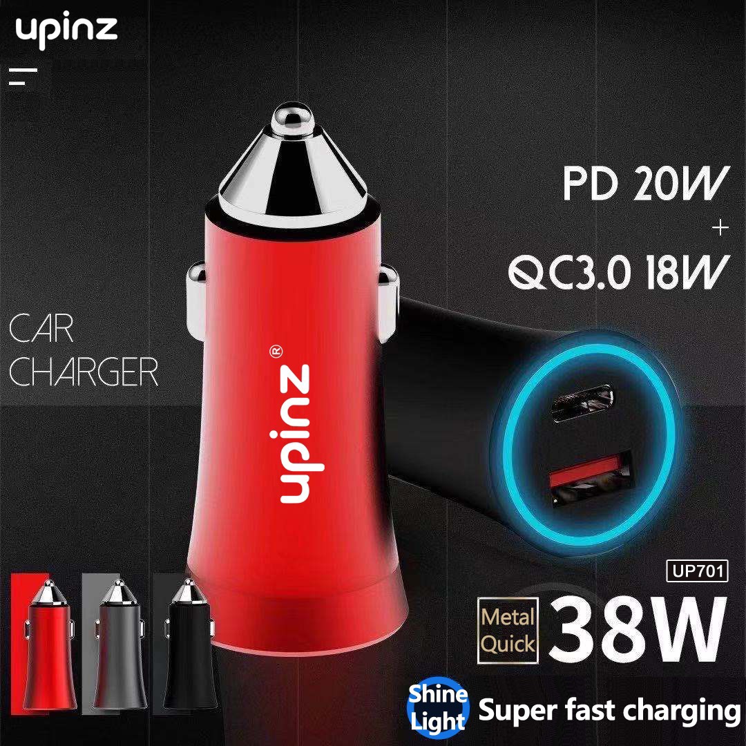 UPINZ รุ่นUP701 car charger ที่ชาร์จ​ในรถหัว​ชาร์จ​รถPD+38wชาร์จ​เร็ว เครื่องชาร์จ USB ในรถยนต์ขนาดเล็ก พกพาง่าย