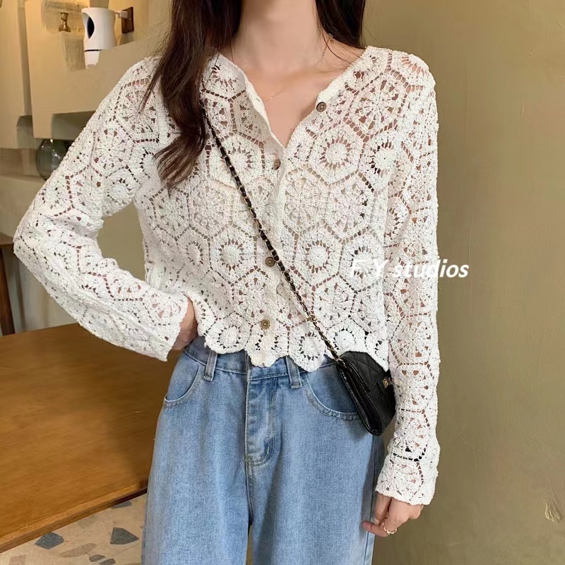 𝙁.𝙔 𝙨𝙩𝙪𝙙𝙞𝙤𝙨 🌸(พร้อมส่ง‼️)🌸เสื้อไหมพรม เสื้อลูกไม้แขนยาว กระดุมหน้า ...