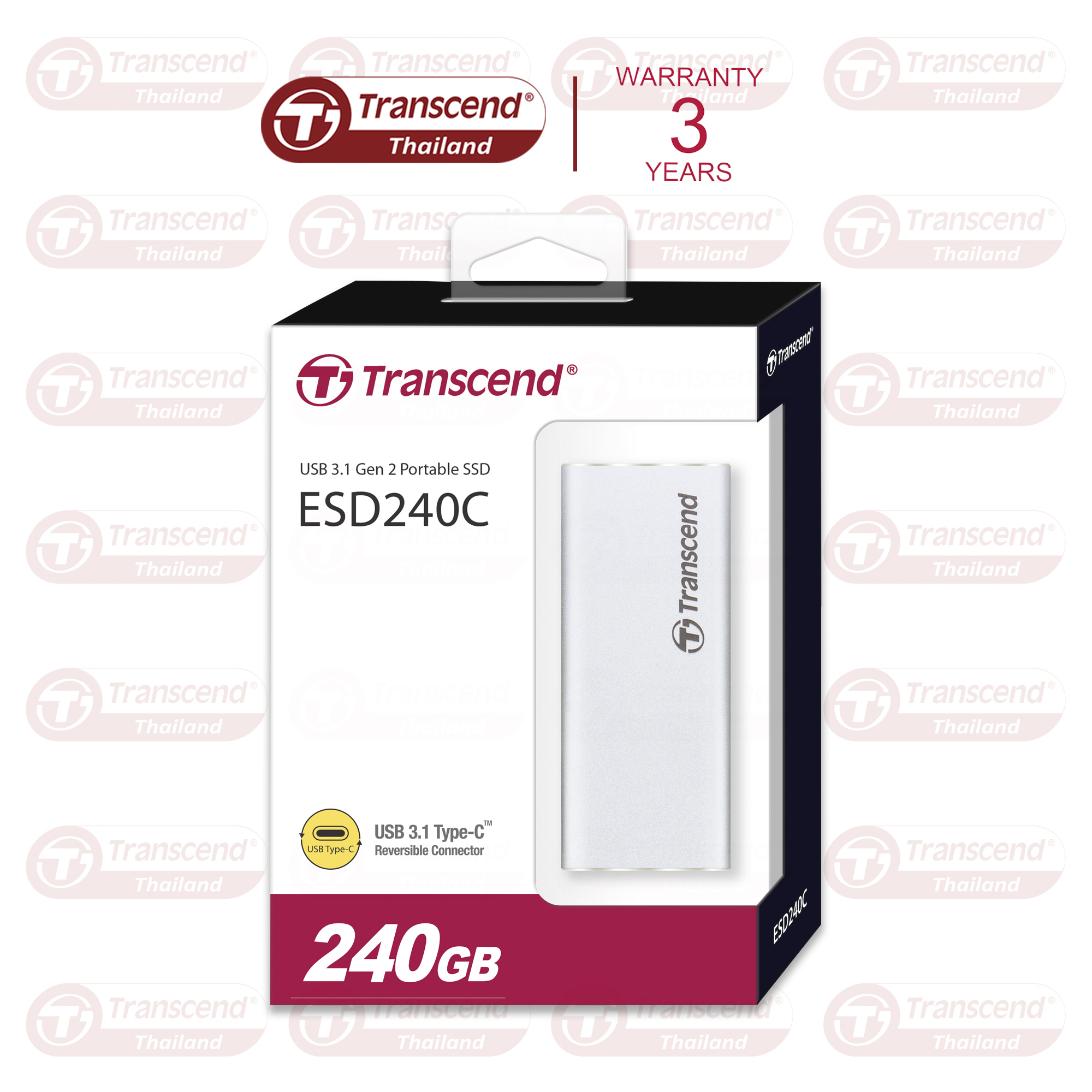 External SSD 240GB  (R Max 520 MB/s/ W Max 460 MB/s)-Transcend - รับประกัน 3 ปี - มีใบกำกับภาษี