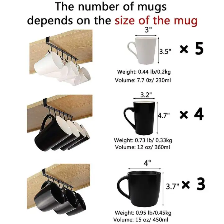 Multi Function 3pcs X 6 Hooks Mug Holder Under Cabinet Coffee Cup