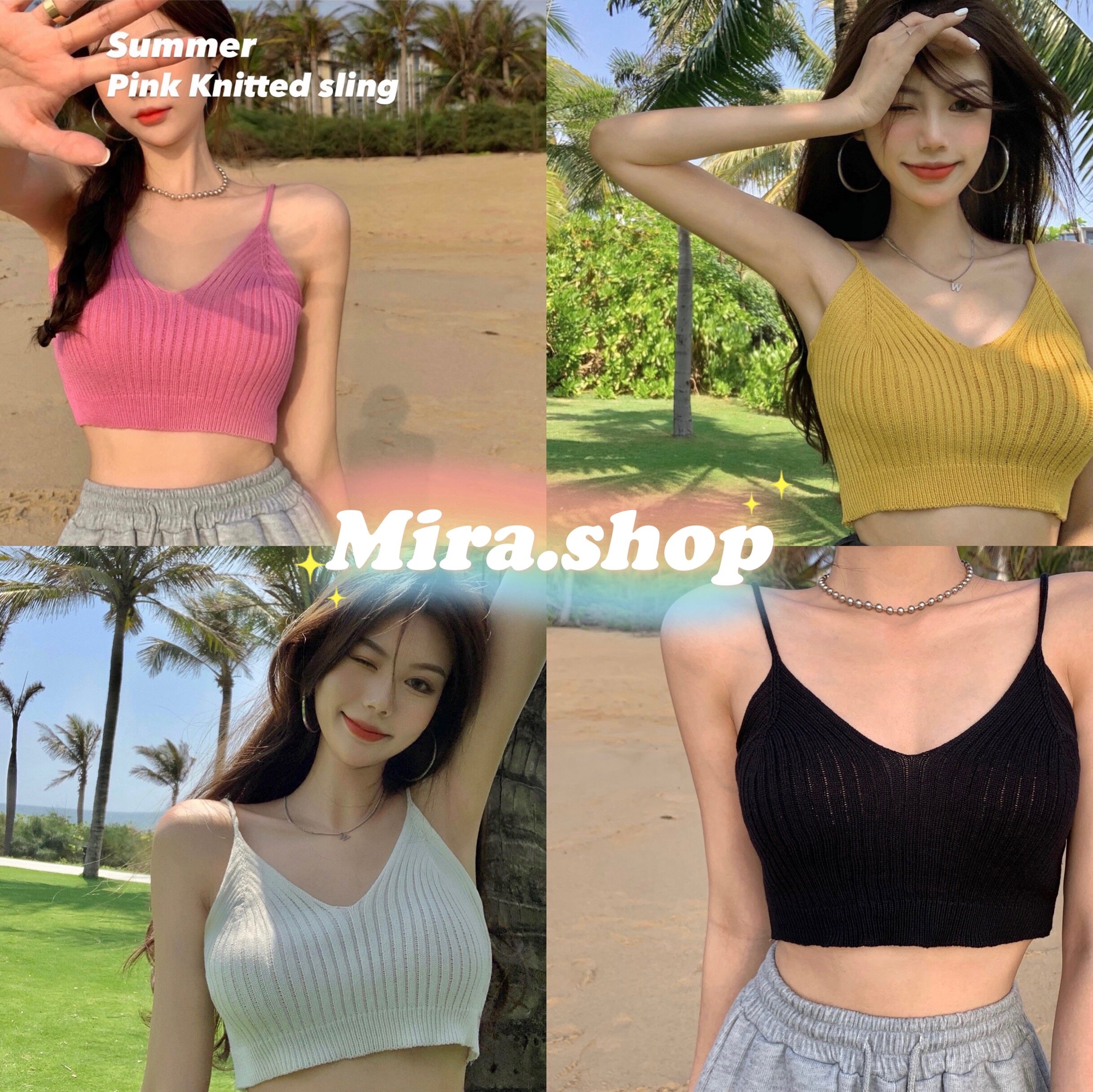 Mira.shop เสื้อสายเดี่ยวไหมพรมผ้าร่องa150. 