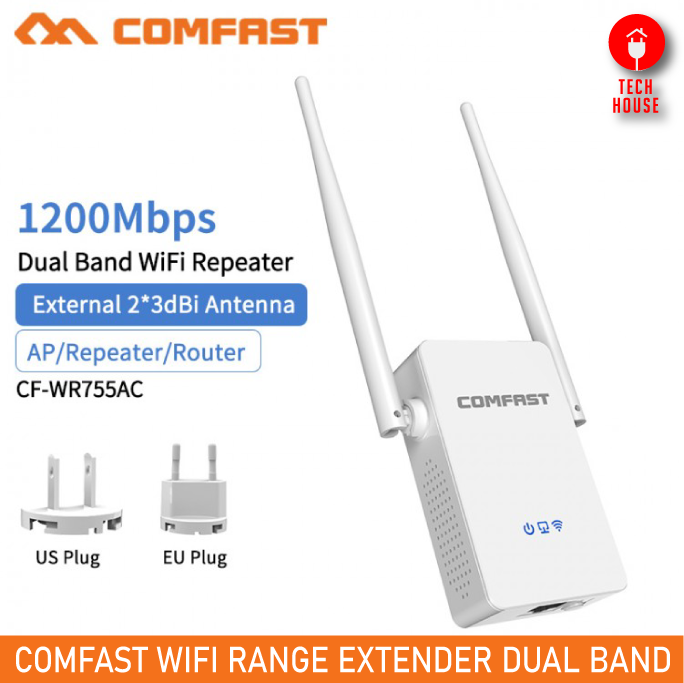 ตัวขยายสัญญาณ ไกลถึง 2กม. Comfast 755Ac 1200Mbps Wifi Repeater Dual Band Wifi Signal Amplifier Wireless Router Long Wifi Range Extender Router