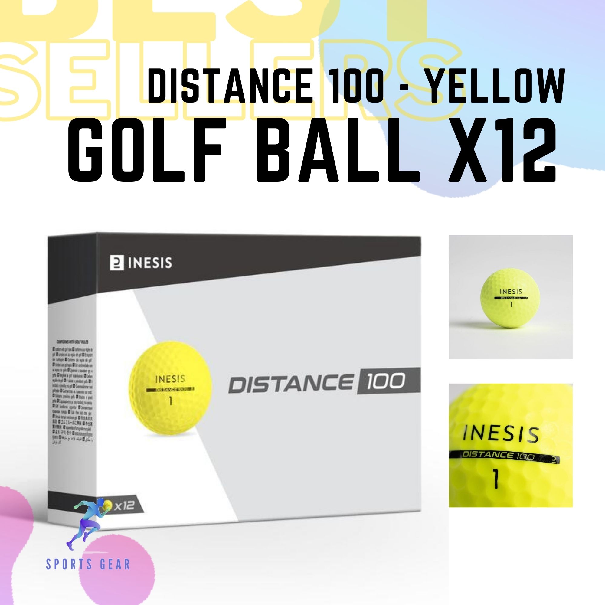 INESIS กอล์ฟ ลูกกอล์ฟ Distance 100 Golf Ball X12 ( ลูกกอล์ฟ รุ่น