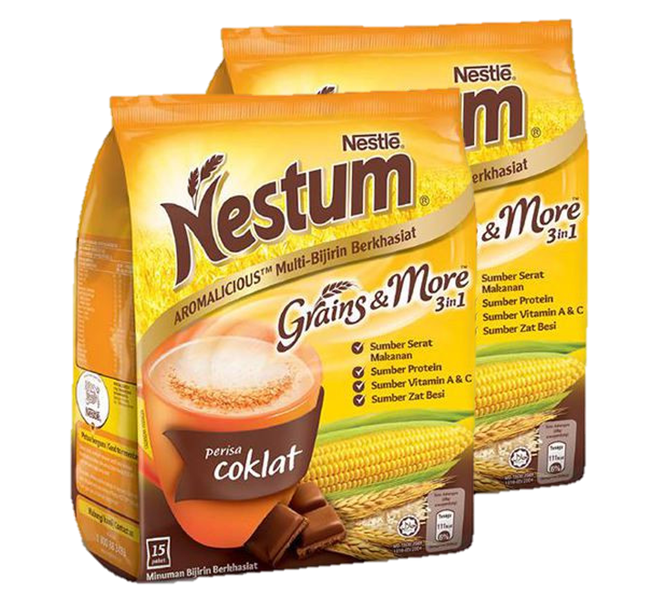 NESTUM 3in1 Instant Cereal Drink CHOCOLATE เนสตุ้ม ซีเรียล ปรุงสำเร็จรูป ช็อคโกแลต 28g. x 15sachets (2แพค)
