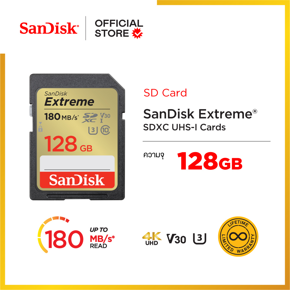 SanDisk Extreme SDXC, SDXVA 128GB, V30, U3, C10, UHS-I, 180MB/s R, 90MB ...