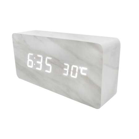 Wooden Clock นาฬิกาดิจิตอล นาฬิกาปลุก นาฬิกาปลุกดิจิตอล นาฬิกาปลุกดิจิตอลตั้งโต๊ะ นาฬิกาตั้งโต๊ะ ลายหินอ่อน [ขาว]