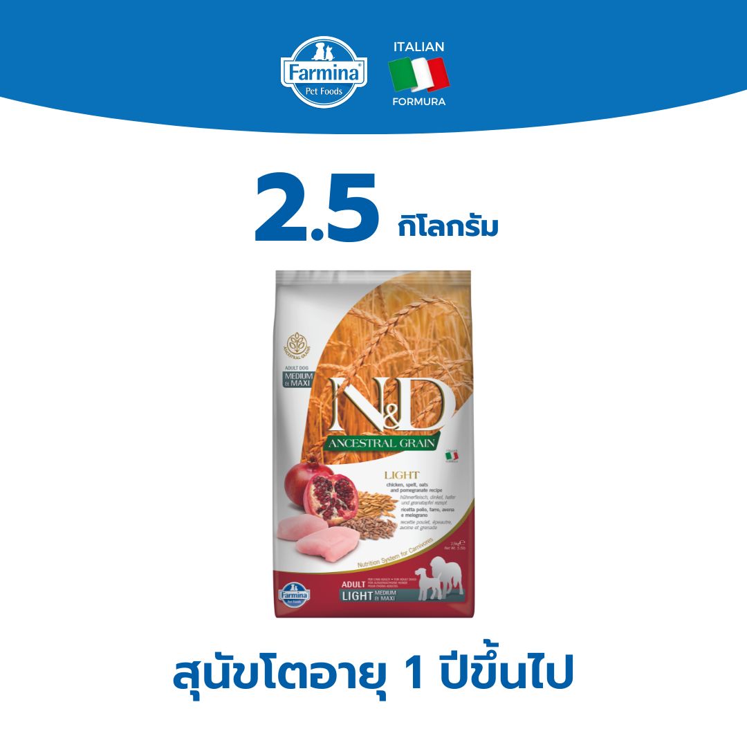 Farmina N&D ฟาร์มิน่า เอ็น&ดี อาหารเม็ดสุนัขโต พันธุ์กลางและใหญ่ ควบคุม