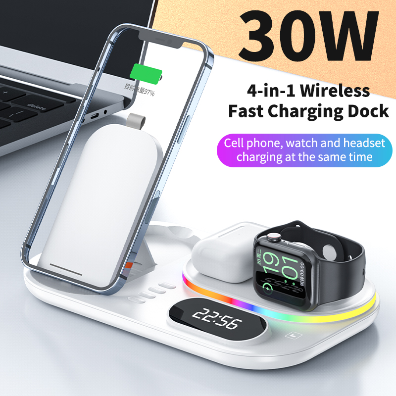 แท่นชาร์จไร้สาย A06 4 In 1 RGB LED Wireless Charging Station QI Fast