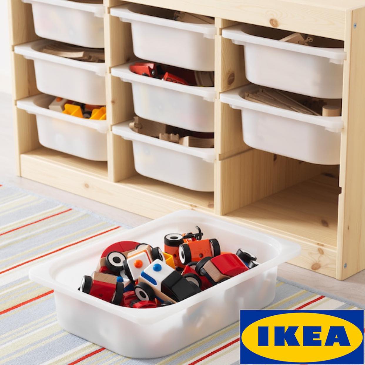 IKEA ของแท้ TROFAST ทรูฟัสท์ กล่องลิ้นชักเก็บของ, ไม้สนย้อมสีขาว 94x44x53 ซม.*มีหลายสีให้เลือก*