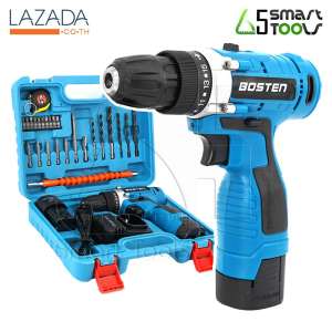 BOSTEN สว่านไร้สาย 2 ระบบ 24V พร้อมอุปกรณ์ครบชุด - สีฟ้า