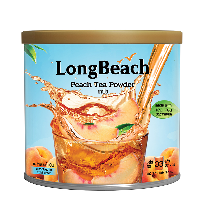 ลองบีชผงอเมริกัน ชาพีช แบบกระป๋อง ขนาด 400 กรัม LongBeach American Iced Tea - Peach Tea  Can Size400g.