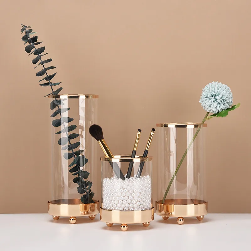 แจกัน เบแร็กนา Test Tube Vase Planter,Nordic Modern Shaped Metal Rack Stand Glass Vases Crystal Clear Flower Vase Decorative