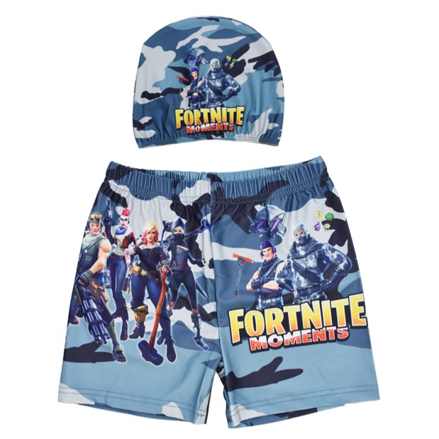 Fornite กางเกงว่ายน้ำ แถมหมวกว่ายน้ำ ฟอร์ทไนท์ กางเกงใส่สบาย ไม่อุ้มน้ำ แห้งเร็ว กางเกงลายการ์ตูนเท่ๆ กางเกงเด็กผู้ชาย