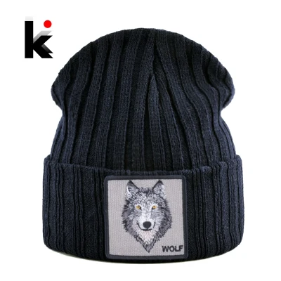New Fashion Knitted Hats For Men Women Wolf Pattern Skullies Beanies Unisex Knitting Streetwear Hip Hop Bonnet Caps Kpop Gorras