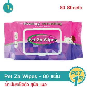 Pet Za Wipes ผ้าเปียกเช็ดตัว ทำความสะอาดสำหรับสัตว์เลี้ยง สุนัข แมว บรรจุ 80 แผ่น