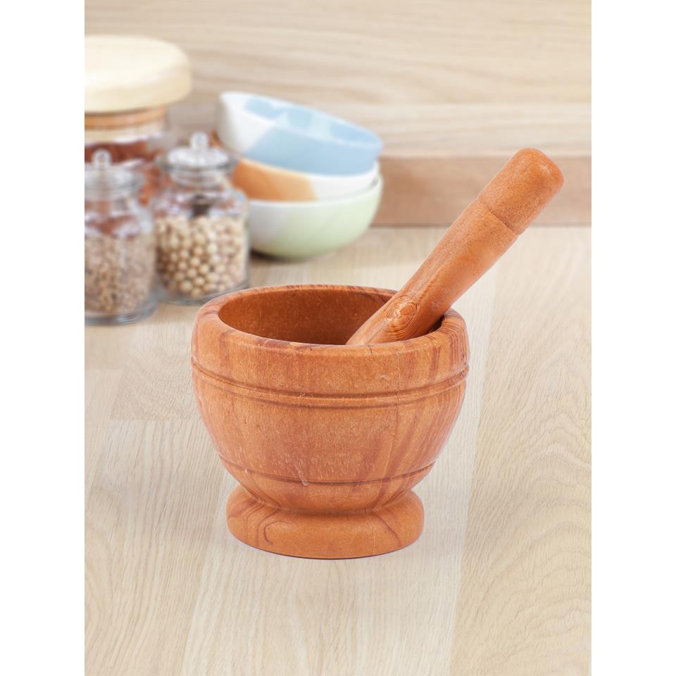 ชุดครกและสากขนาดพกพา ครกพลาสติกลายไม้ Plastic mortar and pestle