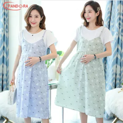 Maternity dress summer dress one-piece maternity dress short-sleeved mid-length loose small-floral maternity dress