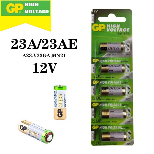 GP ถ่าน Alkaline Battery 12V รุ่น 23A ถ่านกริ่งไร้สาย รีโมตรถยนต์ 23A 23AE A23 E23A จำหน่ายยกแผง มี 5ก้อน