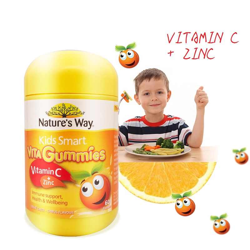 Nature's Way Kids Smart Vita Gummies Vitamin C + Zinc (1 ขวด) 60 เม็ด  ของใหม่**
