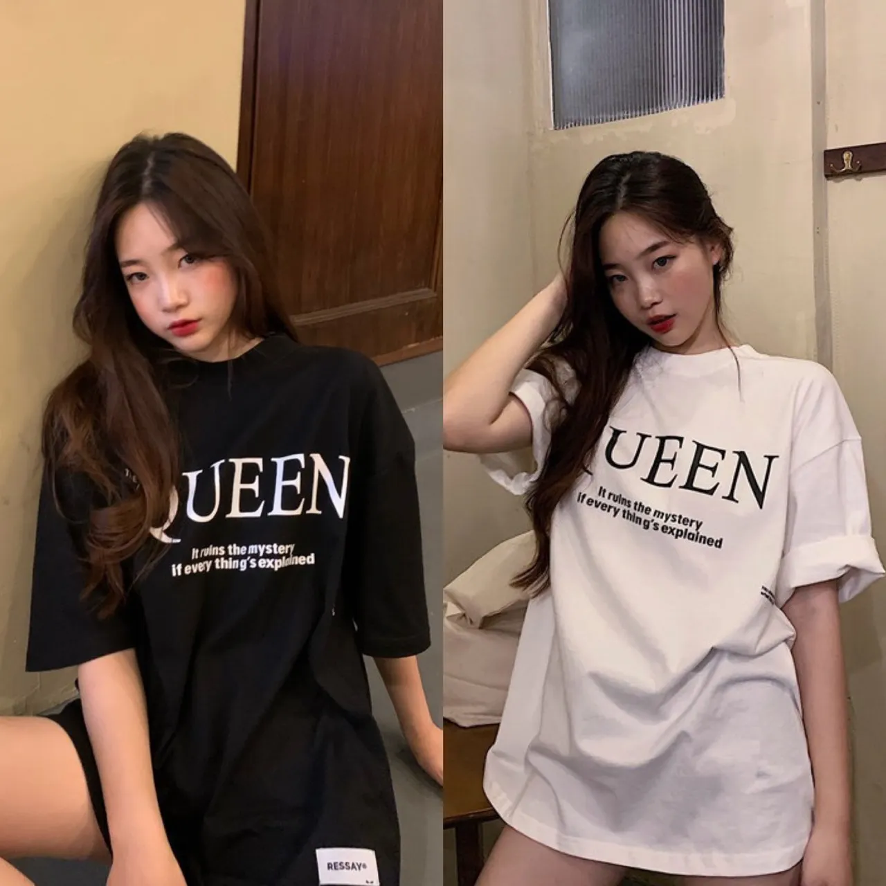 Fomu เสื้อยืด Queen สไตล์เกาหลีน่ารัก โอเวอร์ไซส์เสื้อยืดผ้านิ่ม แขนสั้น เนื้อผ้าดีโปร่งสบาย Q6688