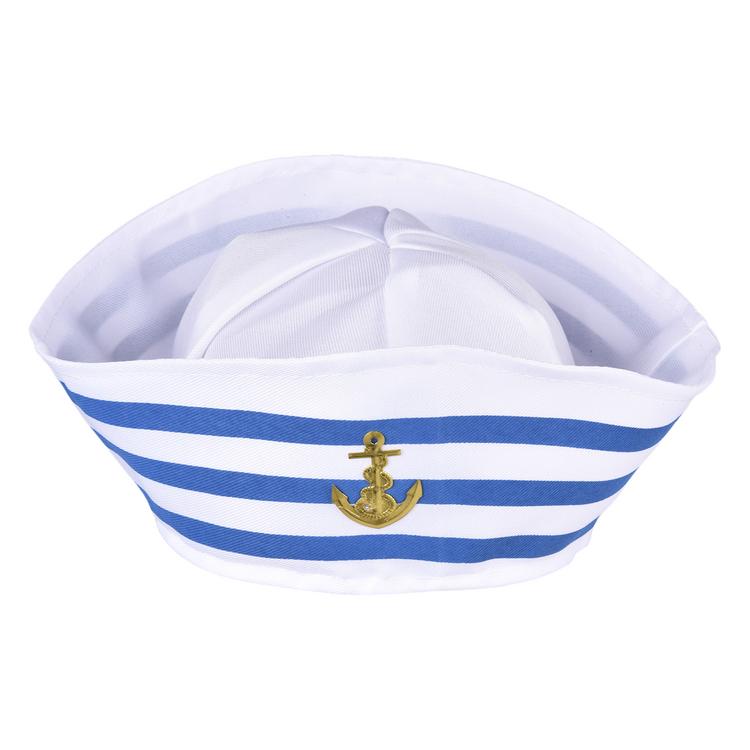 ALVOGIMOR Sailor Captain Hat - White Navy Striped Costume Cap With Gold Anchor For Halloween & Dress Up