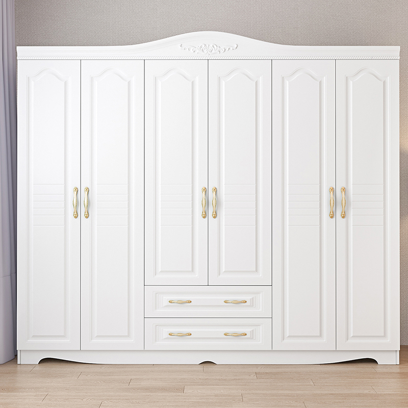 ตู้เสื้อผ้าหกประตูสีขาวเรียบง่ายทันสมัยราคาประหยัด ตู้ไม้สำหรับห้องนอน ตู้เสื้อผ้าหกประตูสไตล์เกาหลี