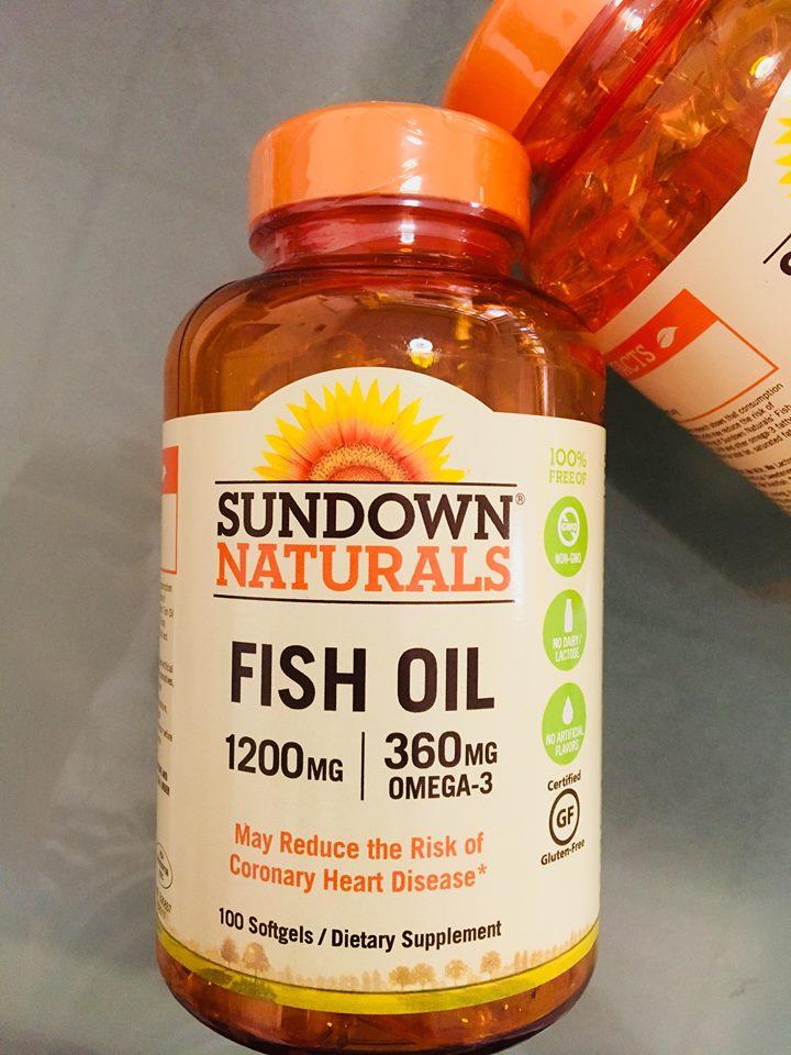 Fish Oil น้ำมันปลา 1200mg 100 ซอฟท์เจล นำเข้าจากอเมริกา (Sundown Naturals) บำรุงสมองและหัวใจ ลดความเสี่ยงเส้นเลือดหัวใจตีบ