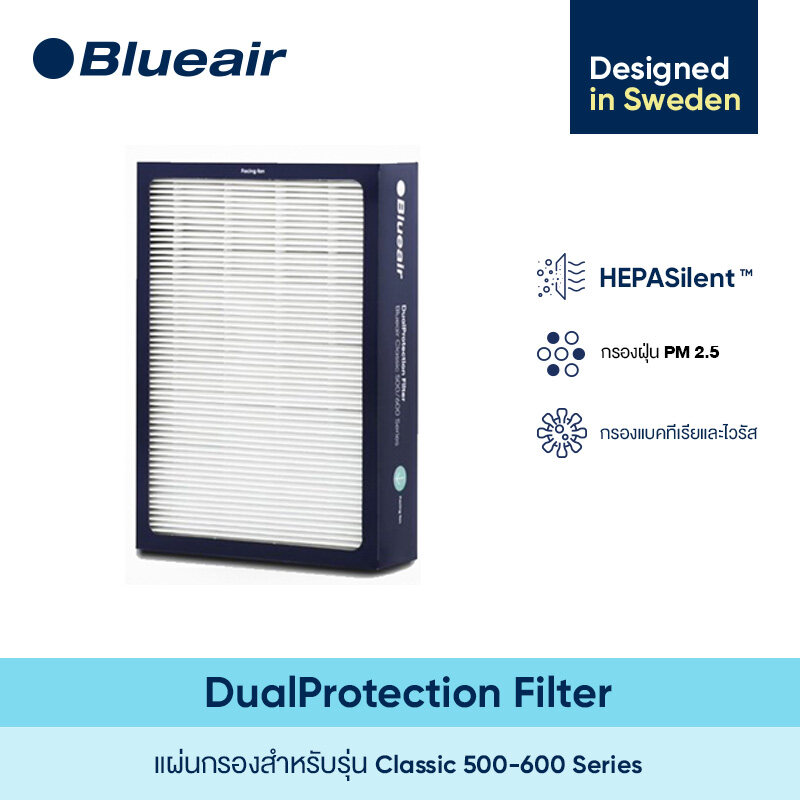 Blueair แผ่นกรอง DualProtection สำหรับรุ่น Classic 500/600 Series (1ชุด มี 3 ชิ้น) แผ่นกรองอากาศ ฟอกอากาศ กรองฝุ่น กรอง PM2.5 ได้