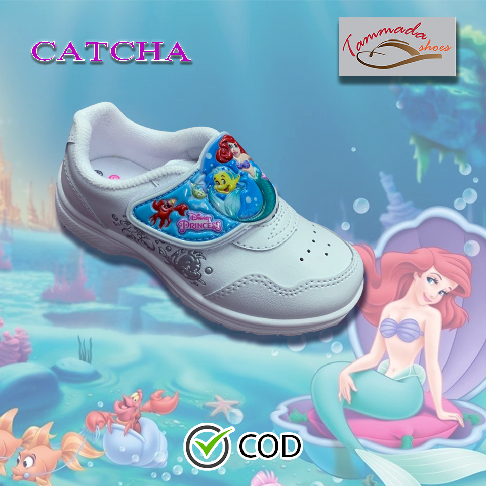 CATCHA รองเท้าพละอนุบาลหญิง รองเท้าพละดิสนีย์แอเรียล Ariel รุ่น CX400 รองเท้าอนุบาลหญิงสีขาว รองเท้าผ้าใบเด็กอนุบาล