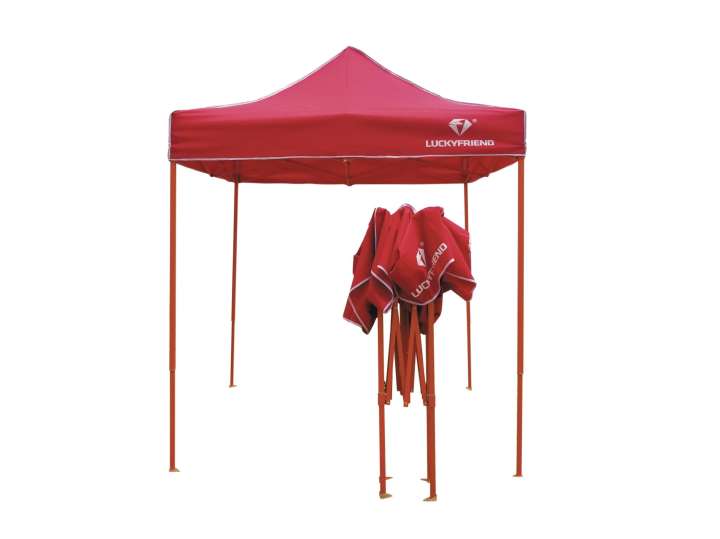 เต็นท์พับได้ ขนาด 2x2 เมตร โครงเหล็กหนาพิเศษ (สีส้ม) + ผ้าใบ (สีแดง)