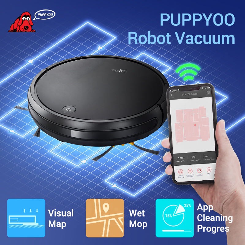Puppyoo หุ่นยนต์ดูดฝุน อัจฉริยะ ดูดพร้อมถูพื้น สั่งการด้วยมือถือ R30 Robot Vacuum Cleaner HEPA ดูดพร้อมถู สั่งงานทางไกล จาก APP ผู้ช่วยที่แสนดี Puppyoo หุ่นยนต์ดูดฝุน อัจฉริยะ ดูดพร้อมถูพื้น สั่งการด้วยมือถือ R30 Robot Vacuum Cleaner HEPA ดูดพร้อมถู สั่งงานทางไกล จาก APP ผู้ช่วยที่แสนดี