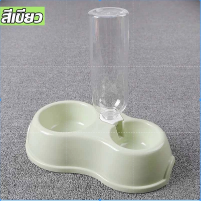 2-hole feeding bowl with water for dogs and cats S + W-4 สี สีเทา