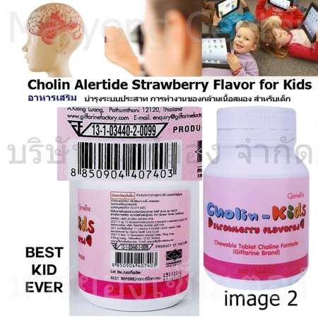 Cholin Alertide Strawberry Flavor for Kids กิฟฟารีน อเลอไทด์ โคลิน บำรุงระบบประสาท การทำงานของกล้ามเนื้อสมอง สำหรับเด็ก 100 เม็ด V19 1n-08