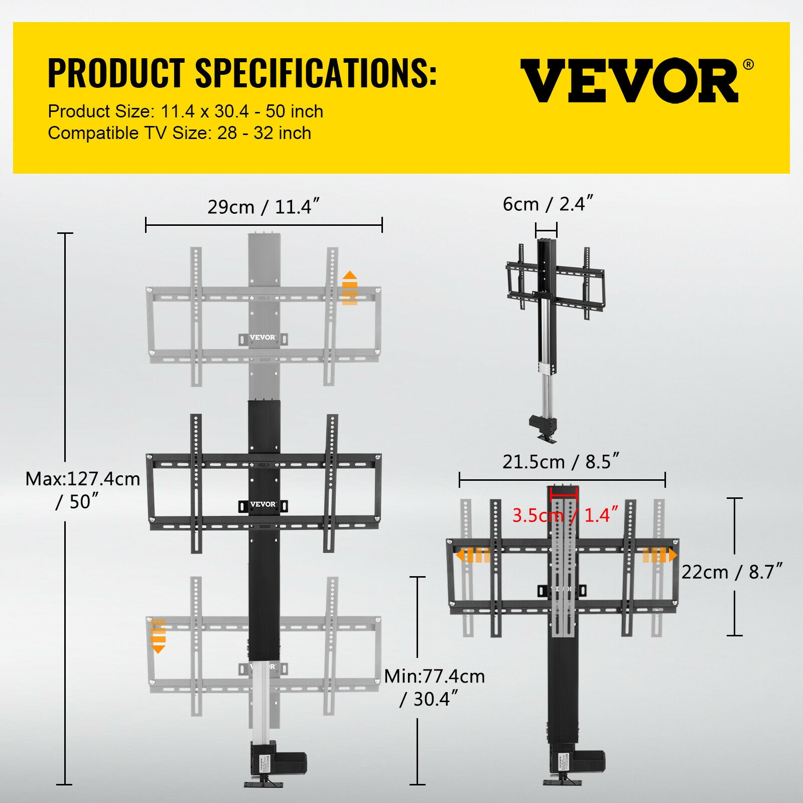 Tv Lifter Riser VEVOR TV Lift Motorized W/ Remote Control 500mm 1000mm Stroke Electric ...