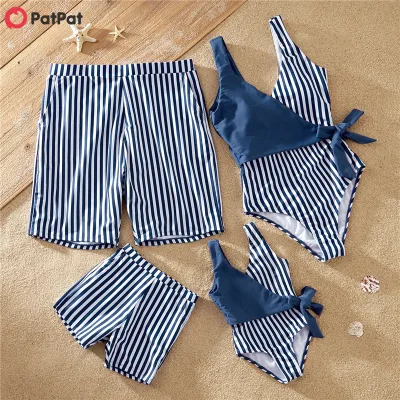 PatPat Family Matching Blue Stripe Print Swimsuits Swimwear One-piece-Z