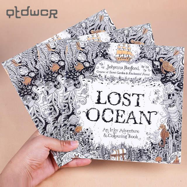 1 Pc 24 Pages English Edition Lost Ocean Inky Coloring Book For Kids Adult Relieve Stress Kill Time Graffiti Drawing Art Books -HE DAO