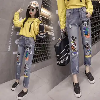 mickey mouse print jeans