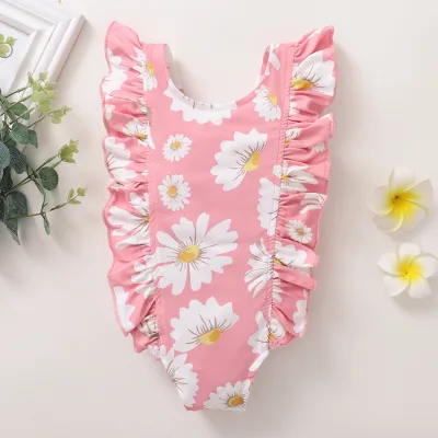 COD Birthday Gift For Baby ☀0-4 Years Old☀Toddler Baby Girls One Piece Floral Printed Ruffles Swimsuit Swimwear