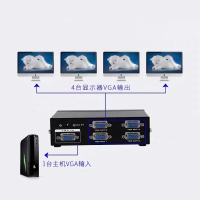 VGA Video Splitter - 1 in to 4 Out - 1 PC to 4 Monitors 1x4