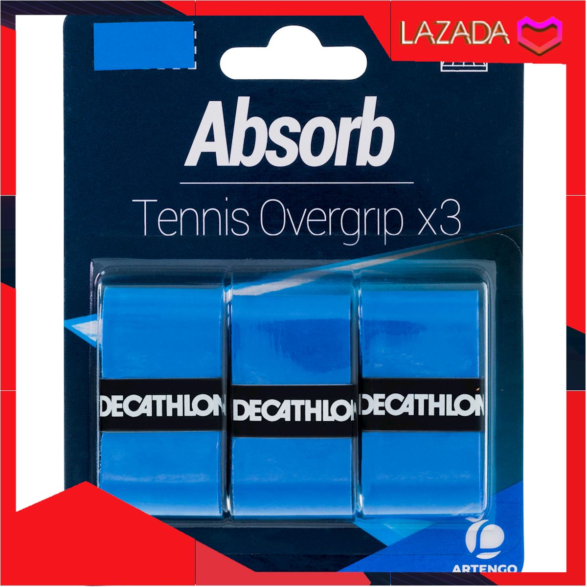 พร้อมส่ง โอเวอร์กริปเทนนิสรุ่น Absorbent แพ็ค 3 ชิ้น (สีฟ้า)