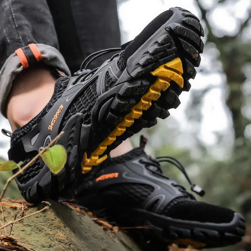 Kitlilur รองเท้าเดินป่ากลางแจ้งของผู้ชาย รองเท้าต้นน้ำตาข่ายกันน้ำและระบายอากาศ aqua shoesรองเท้ากีฬากลางแจ้งที่ทนต่อการสึกหรอกันลื่น(40-46)