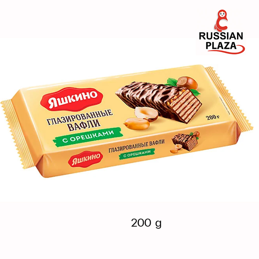 Yashkino เวเฟอร์ รสช็อคโกแล็ต โรยด้วยถั่ว ขนาด 200 กรัม / Яшкино, вафли ...