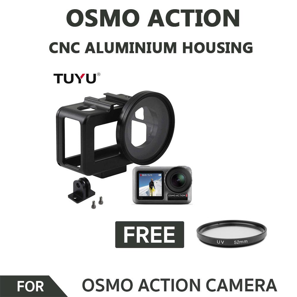 YOYOCAM เคสอลูมิเนียม OSMO Action รุ่นใหม่ CNC Aluminum Alloy Protective Case Mount for with 52mm UV Lens Backdoor