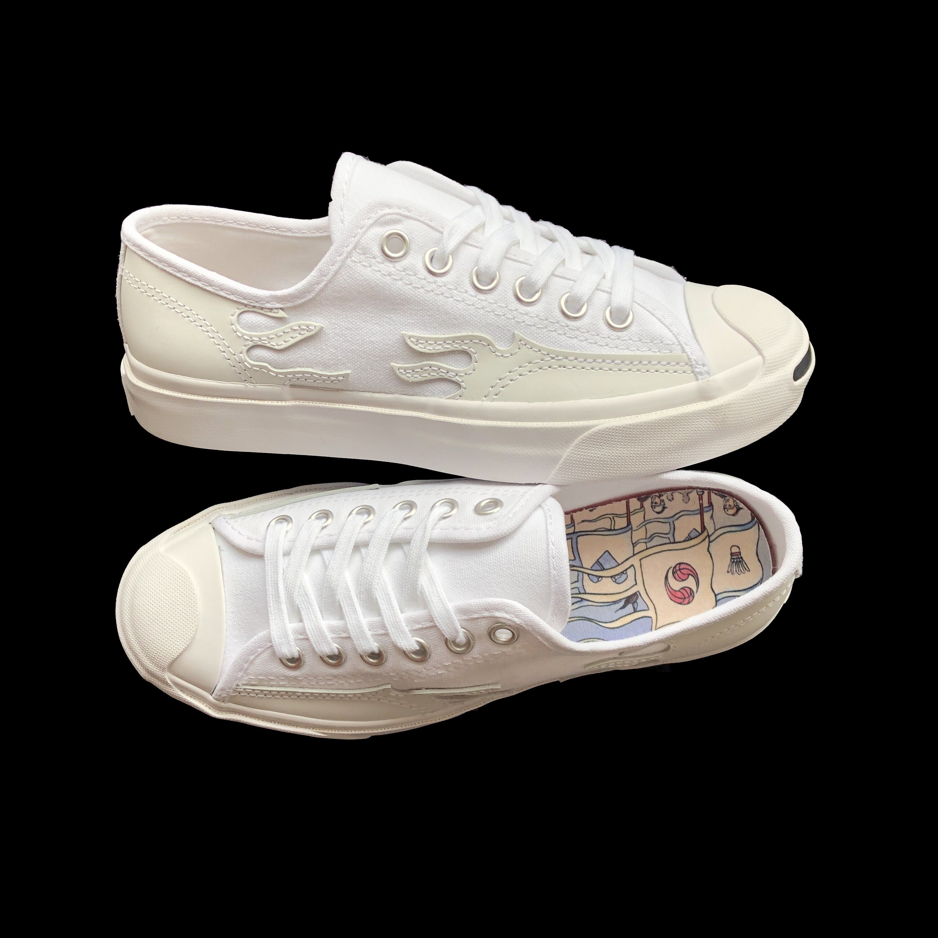 แจ็ค Converse ของแท้ purcell เปลวไฟสีขาวเปิดรองเท้ากระดานหัวเราะ 168971C รองเท้าสเก็ตบอร์ดชายและหญิง