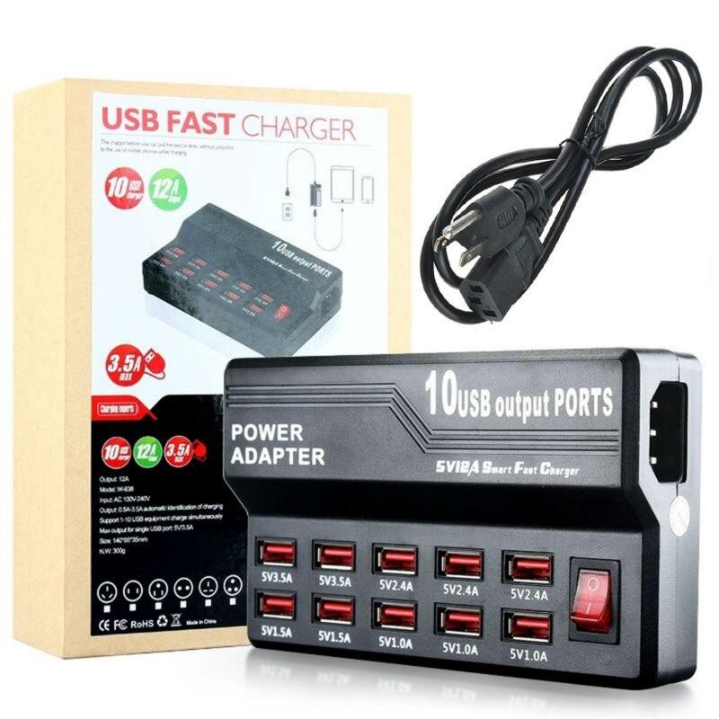 10 USB Port Hub Fast Charging Station Wall Travel Desktop Charger Power Adapter-นานาชาติ